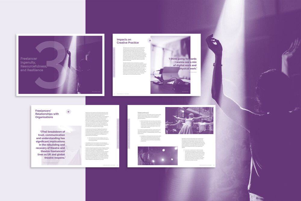 Freelancers in the Dark page designs purple