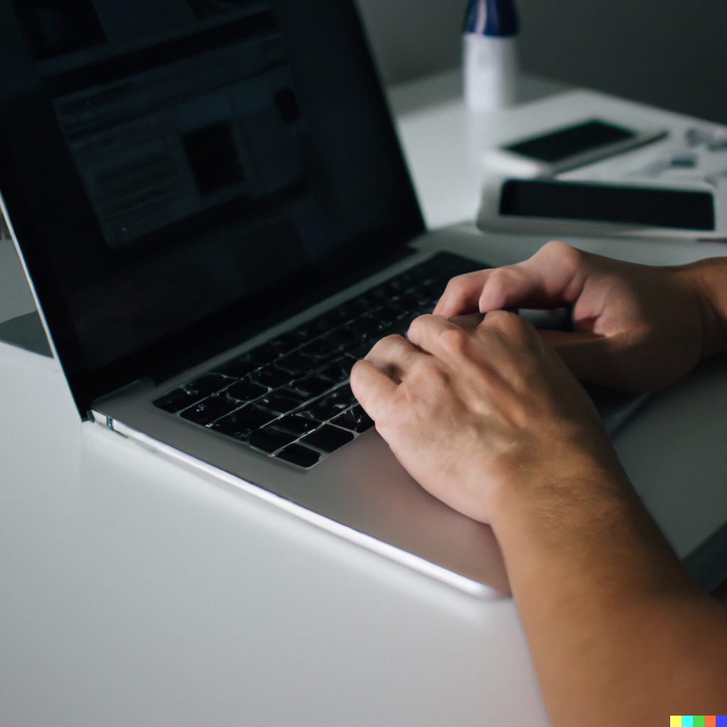 A landscape photo of a person using an apple macbook