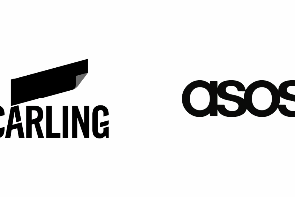Black and white logos for This Girl Can, Carling, Asos, and Ikea