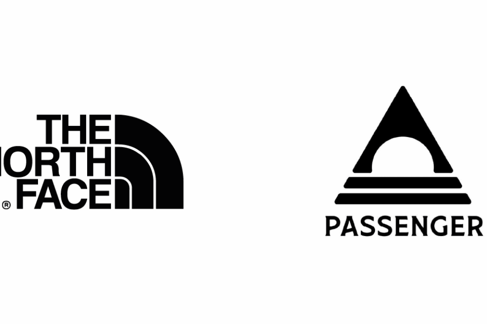 Black and white logos for Trek, The North Face, Passenger, and GoPro