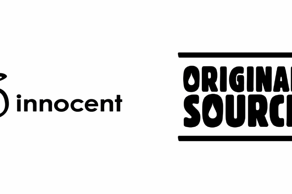 Black and white logos for McDonald's, Innocent, Original Source, and Coca-Cola