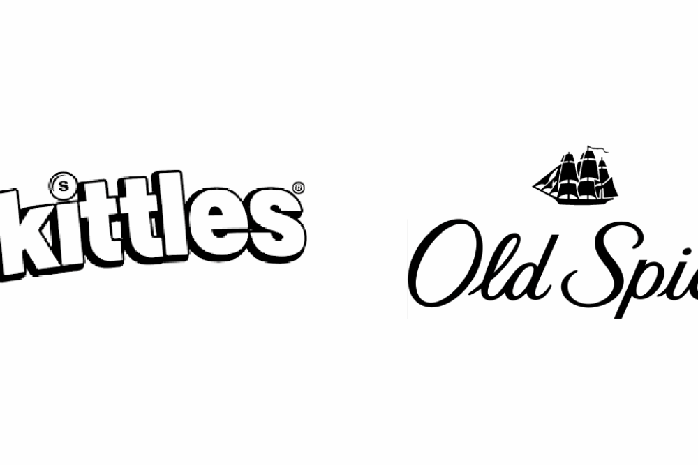 Black and white logos for Mailchimp, Skittles, Old Spice, and McVities