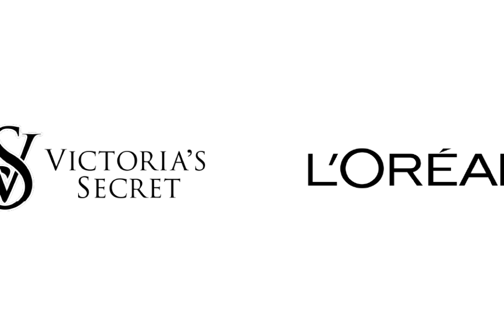 Black and white logos for Zara, Victoria's Secret, L'Oréal, and Galaxy