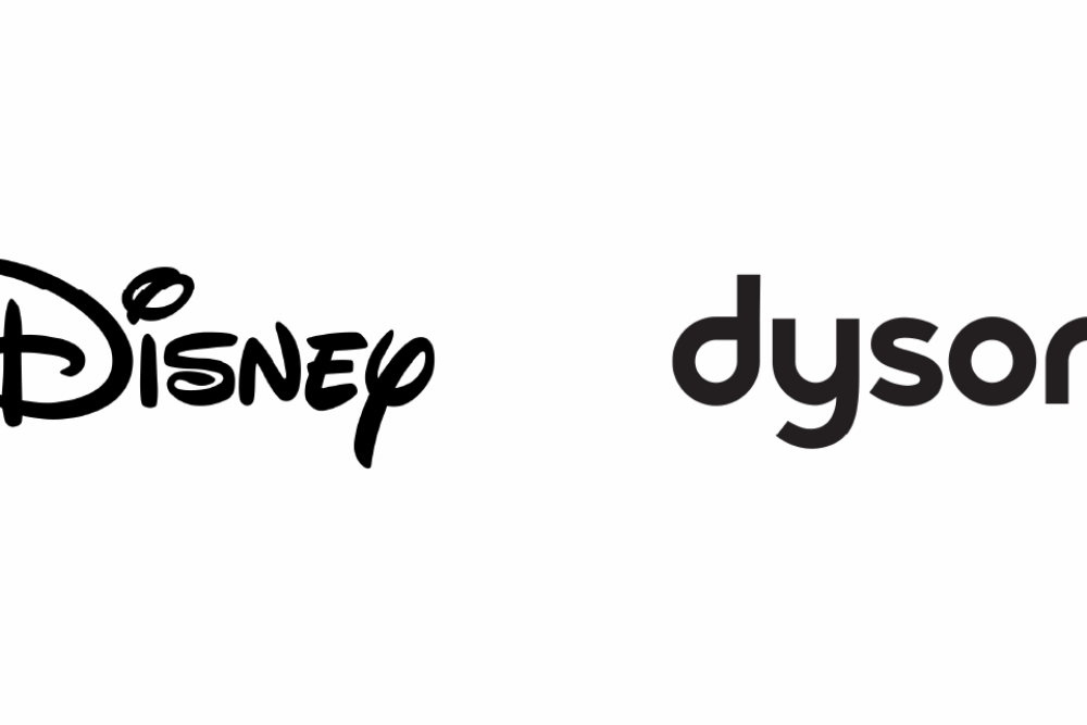 Black and white logos for Lululemon, Disney, Dyson, and Lynx