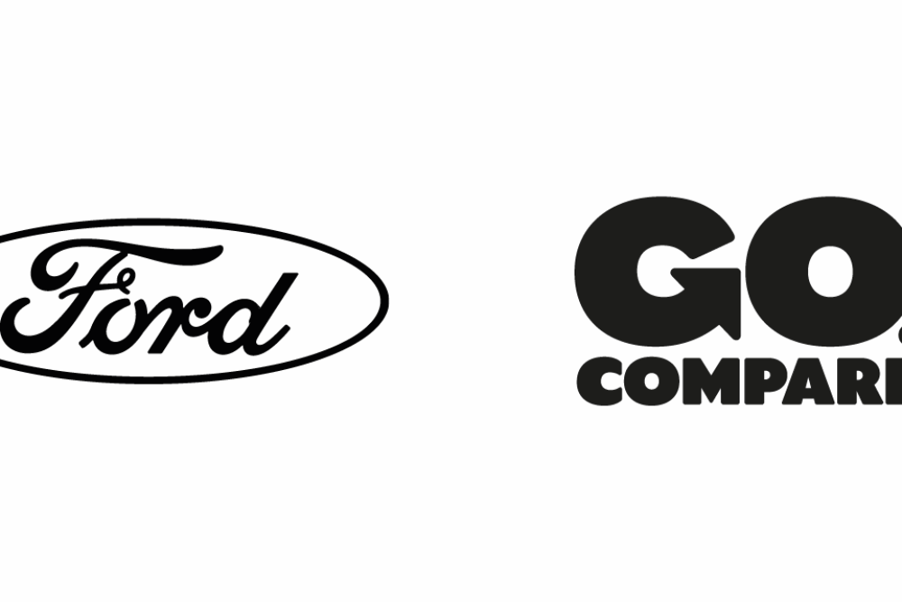 Black and white logos for SMA Nutrition, Ford, Go Compare, and Volvo