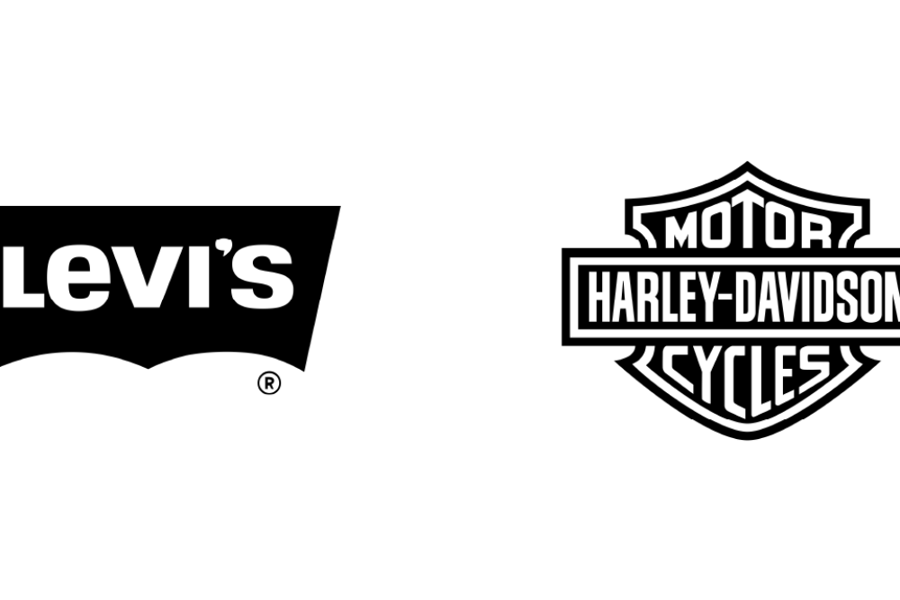 Black and white logos for Virgin, Levi's, Harley Davidson, and Diesel