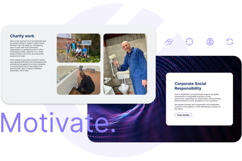 A graphic showing parts of Applicable's website