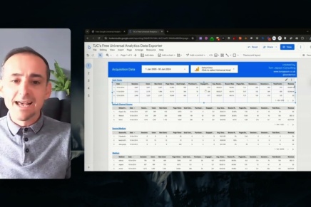 A screenshot from Tom Jepson's YouTube video about his data export and backup tool, showing him talking and a screen share of the export tool.